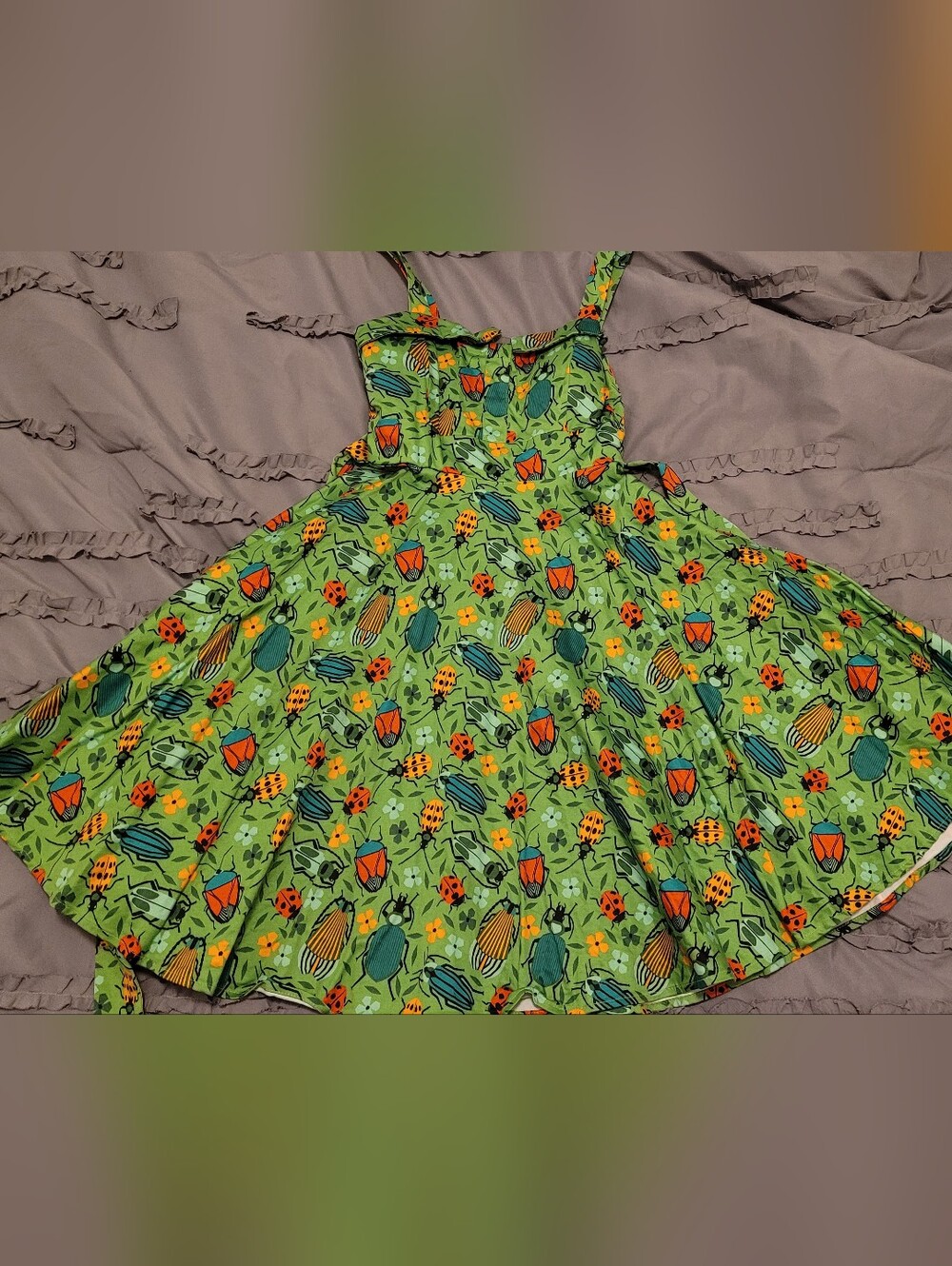 Green Bug Fold-Over Dress by Eva Rose
